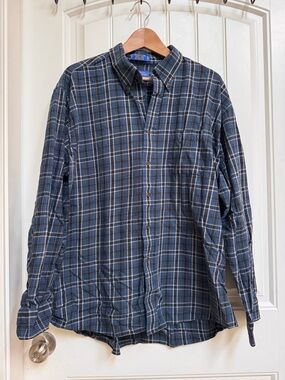 Pendleton Pima Cotton Merino Wool Blend Blue and Black Plaid Button Down. XXL